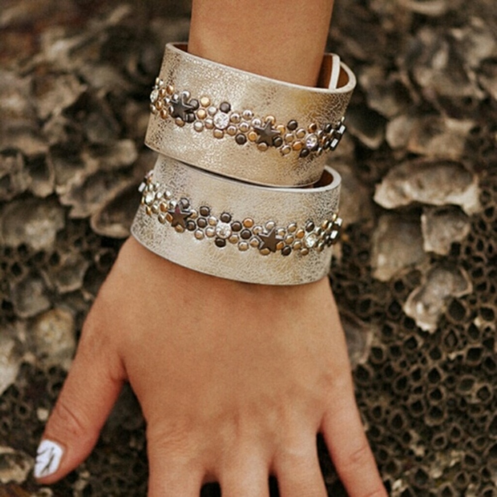 Leather Star Rivet Cuff Bracelet